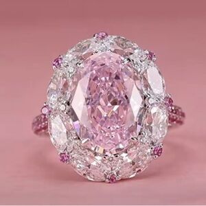 Pink and silver large gemstone statement ring size 7